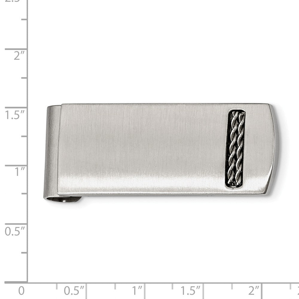 Alternate view of the Chain Accent Brushed Stainless Steel Spring Loaded Money Clip by The Black Bow Jewelry Co.