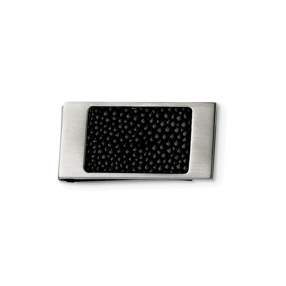 Textured Black Faux Textured and Brushed Stainless Steel Money Clip, Item M8344 by The Black Bow Jewelry Co.