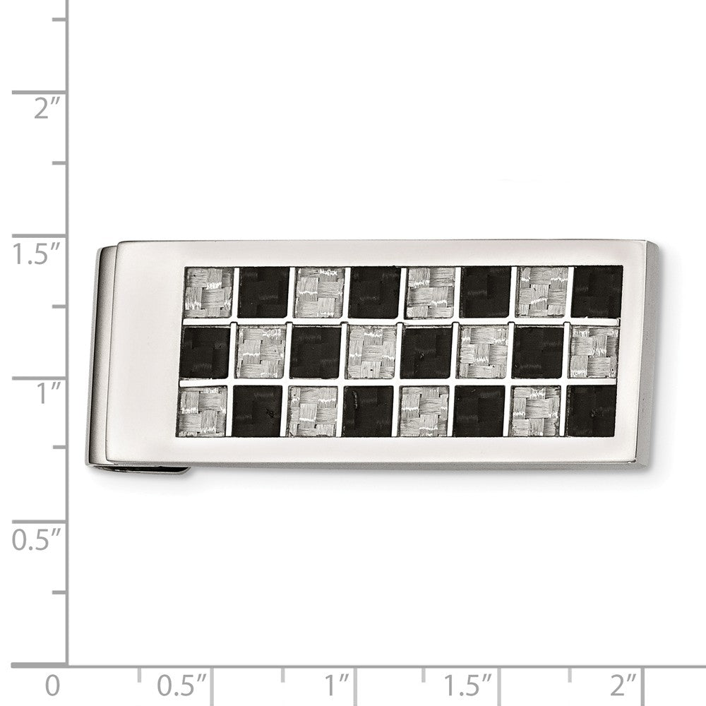 Alternate view of the Checkered Carbon Fiber and Stainless Steel Spring Loaded Money Clip by The Black Bow Jewelry Co.