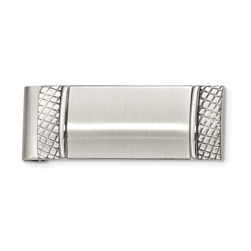 Brushed and Textured Spring Loaded Stainless Steel Money Clip, Item M8357 by The Black Bow Jewelry Co.