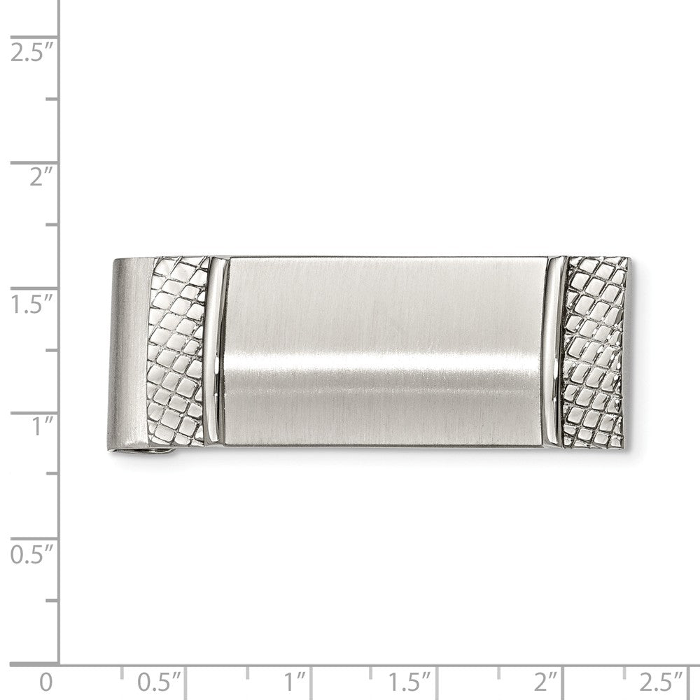 Alternate view of the Brushed and Textured Spring Loaded Stainless Steel Money Clip by The Black Bow Jewelry Co.