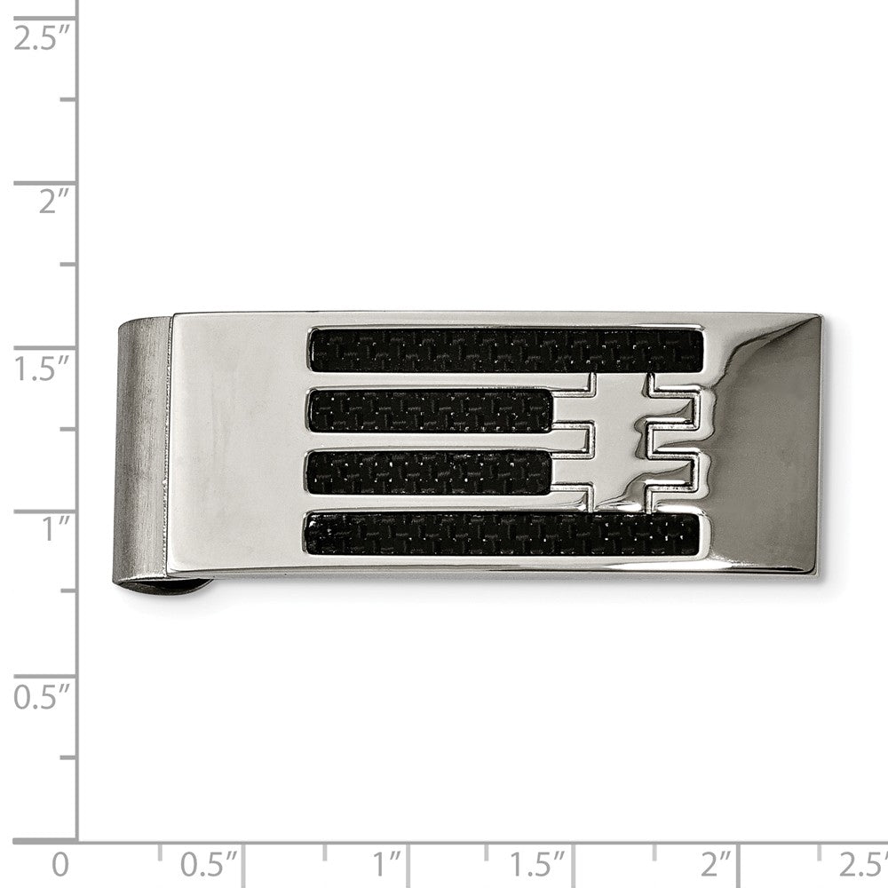 Alternate view of the Black Carbon Fiber Striped and Polished Stainless Steel Money Clip by The Black Bow Jewelry Co.