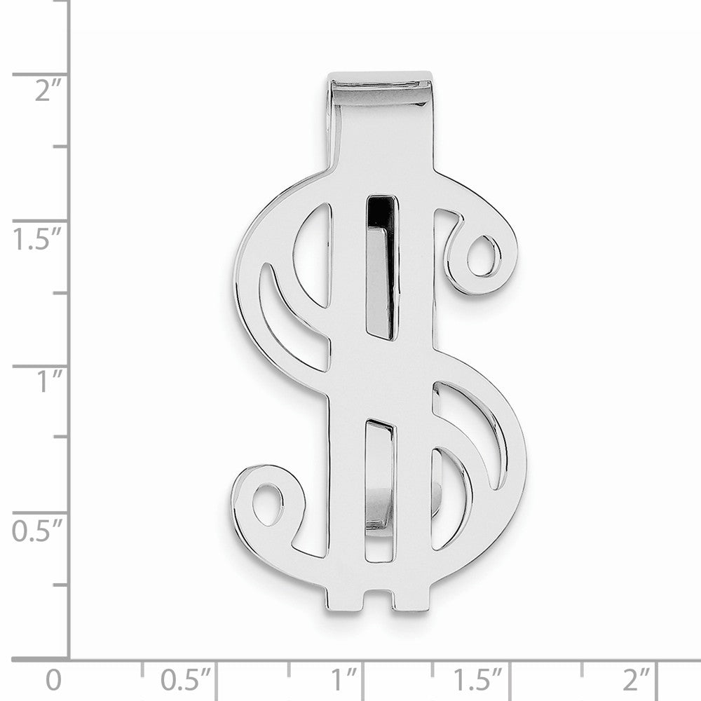 Alternate view of the Polished Dollar Sign Money Clip in Rhodium Plated Sterling Silver by The Black Bow Jewelry Co.