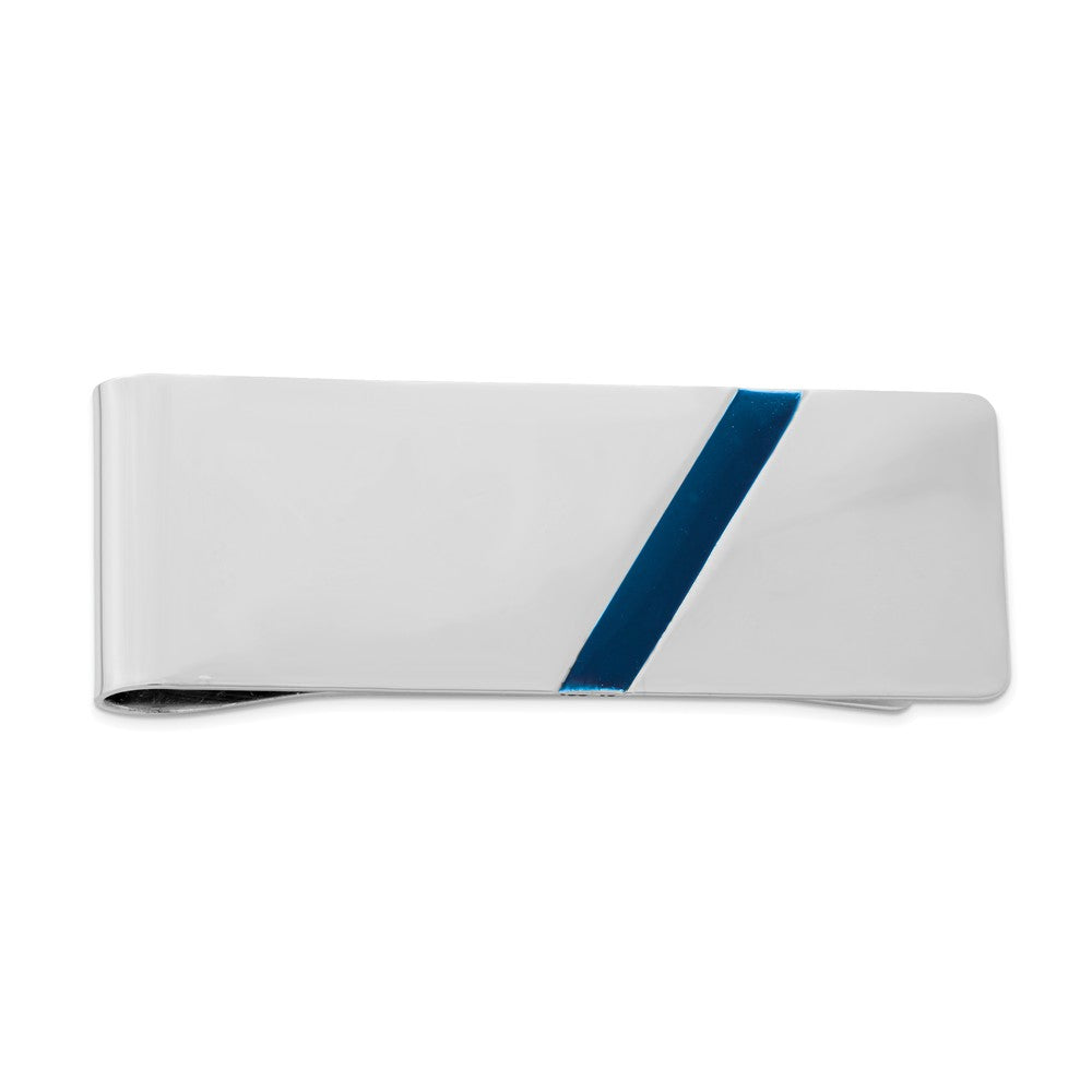 Blue Enameled Diagonal Stripe Sterling Silver Money Clip, Item M8370 by The Black Bow Jewelry Co.
