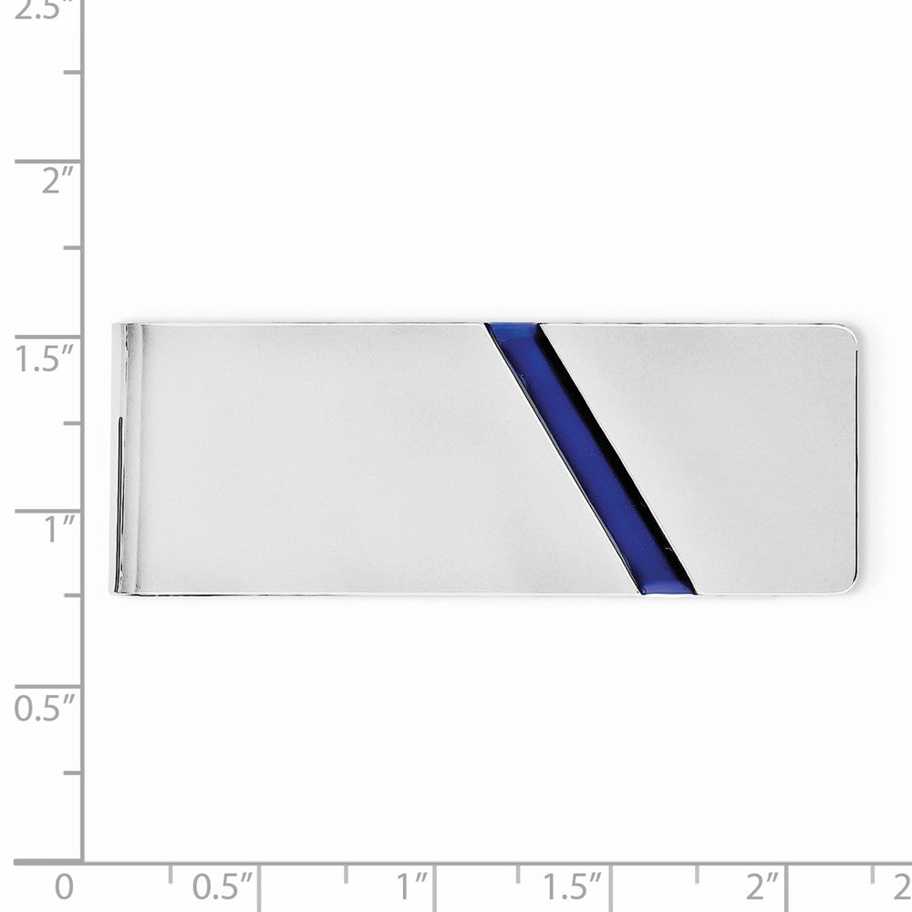 Alternate view of the Blue Enameled Diagonal Stripe Sterling Silver Money Clip by The Black Bow Jewelry Co.