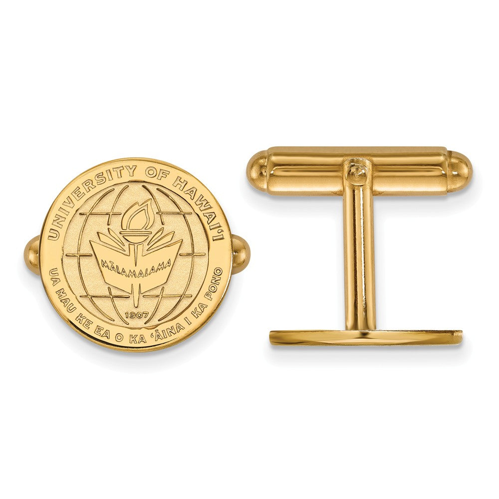 14k Yellow Gold The University of Hawai&#39;i Crest Cuff Links, Item M8935 by The Black Bow Jewelry Co.