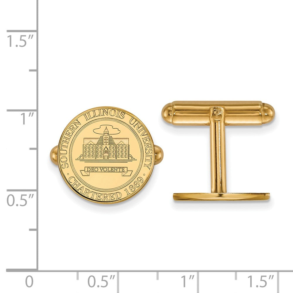 Alternate view of the 14k Yellow Gold Southern Illinois University Crest Cuff Links by The Black Bow Jewelry Co.