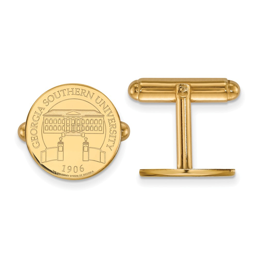 14k Yellow Gold Georgia Southern University Crest Disc Cuff Links, Item M8958 by The Black Bow Jewelry Co.