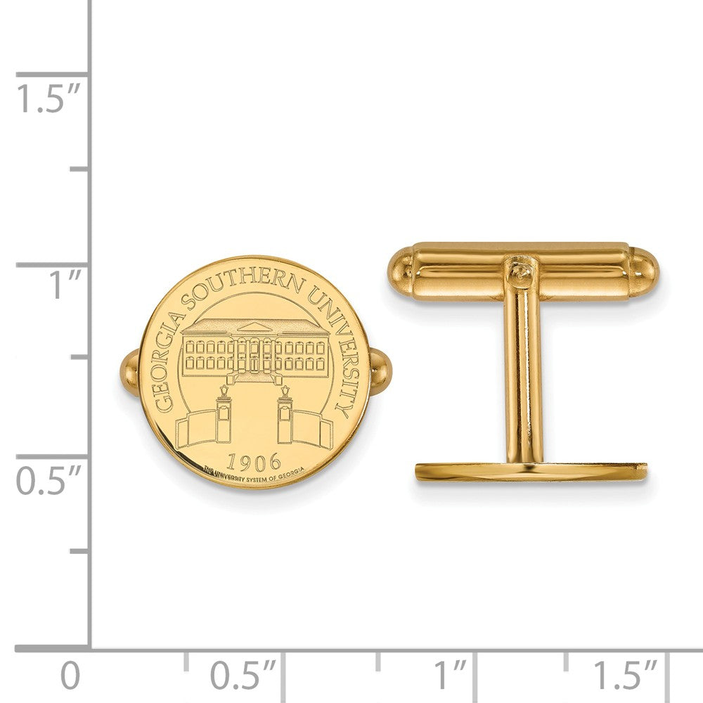 Alternate view of the 14k Yellow Gold Georgia Southern University Crest Disc Cuff Links by The Black Bow Jewelry Co.