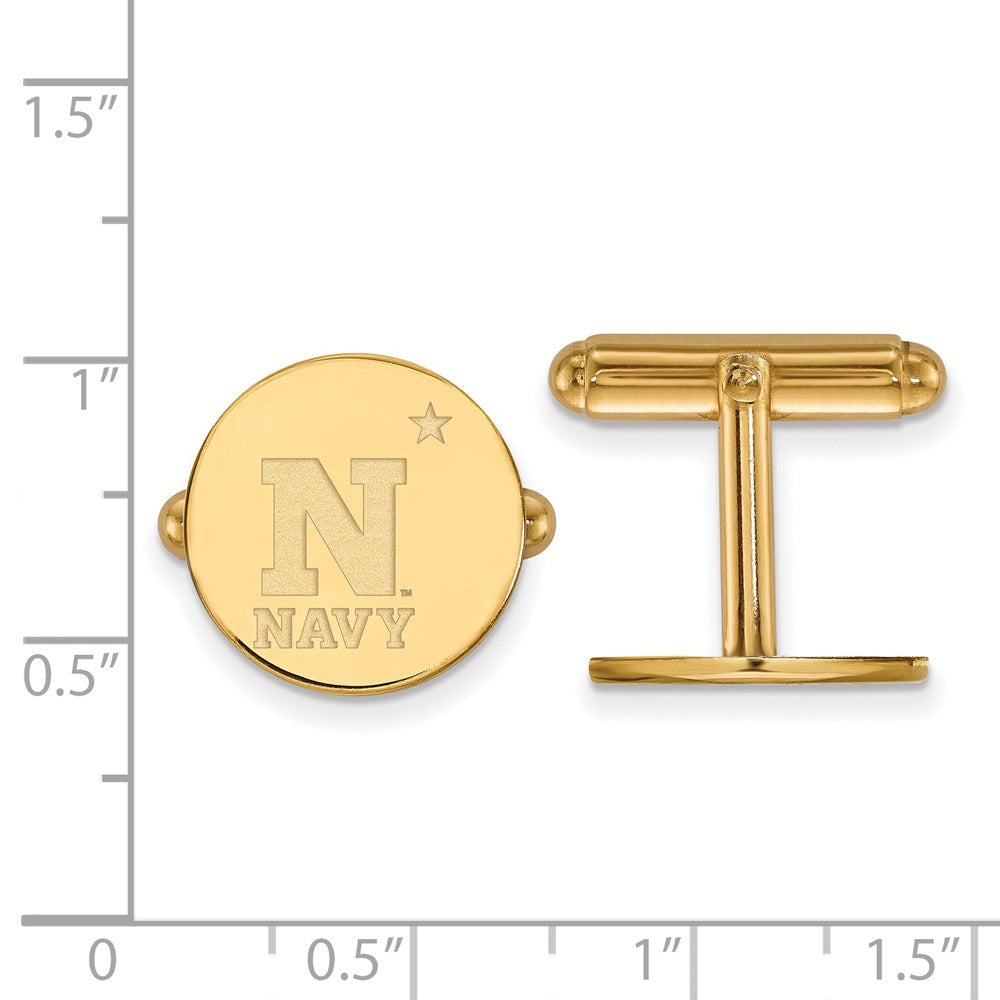 Alternate view of the 14k Gold Plated Silver U.S. Naval Academy Round Cuff Links by The Black Bow Jewelry Co.