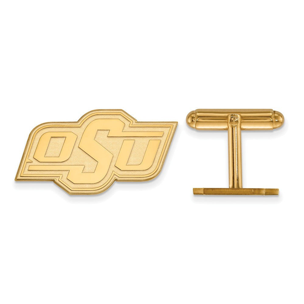 14k Gold Plated Silver Oklahoma State University Cuff Links, Item M9066 by The Black Bow Jewelry Co.