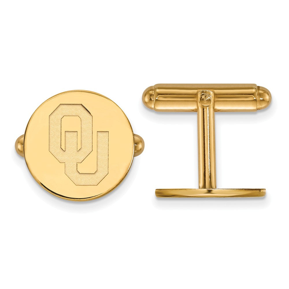 14k Gold Plated Silver University of Oklahoma Cuff Links, Item M9071 by The Black Bow Jewelry Co.