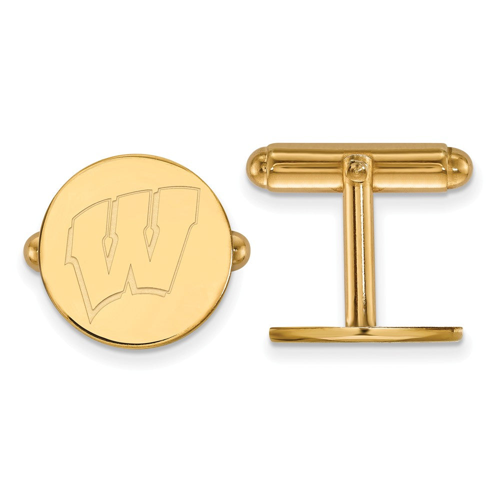 14k Gold Plated Silver Univ. of Wisconsin Cuff Links, Item M9094 by The Black Bow Jewelry Co.