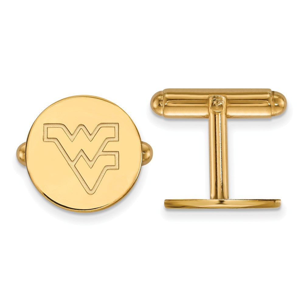 14k Gold Plated Silver West Virginia Univ. Cuff Links, Item M9095 by The Black Bow Jewelry Co.
