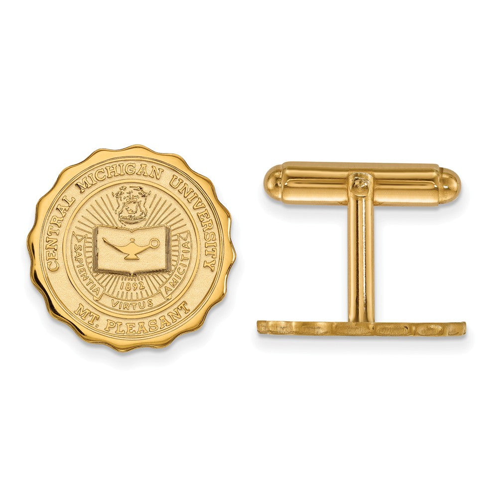 14k Gold Plated Silver Central Michigan Univ. Crest Cuff Links, Item M9101 by The Black Bow Jewelry Co.