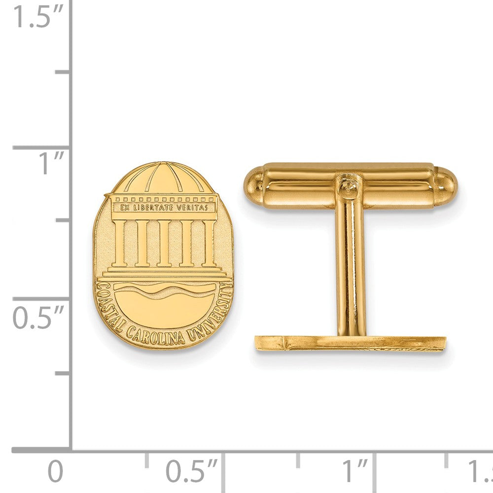 Alternate view of the 14k Gold Plated Silver Coastal Carolina Univer. Crest Cuff Links by The Black Bow Jewelry Co.