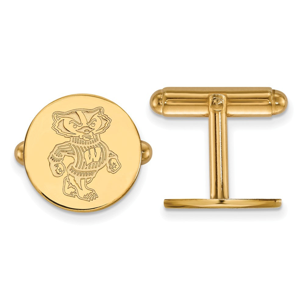 14k Gold Plated Silver University of Wisconsin Cuff Links, Item M9152 by The Black Bow Jewelry Co.