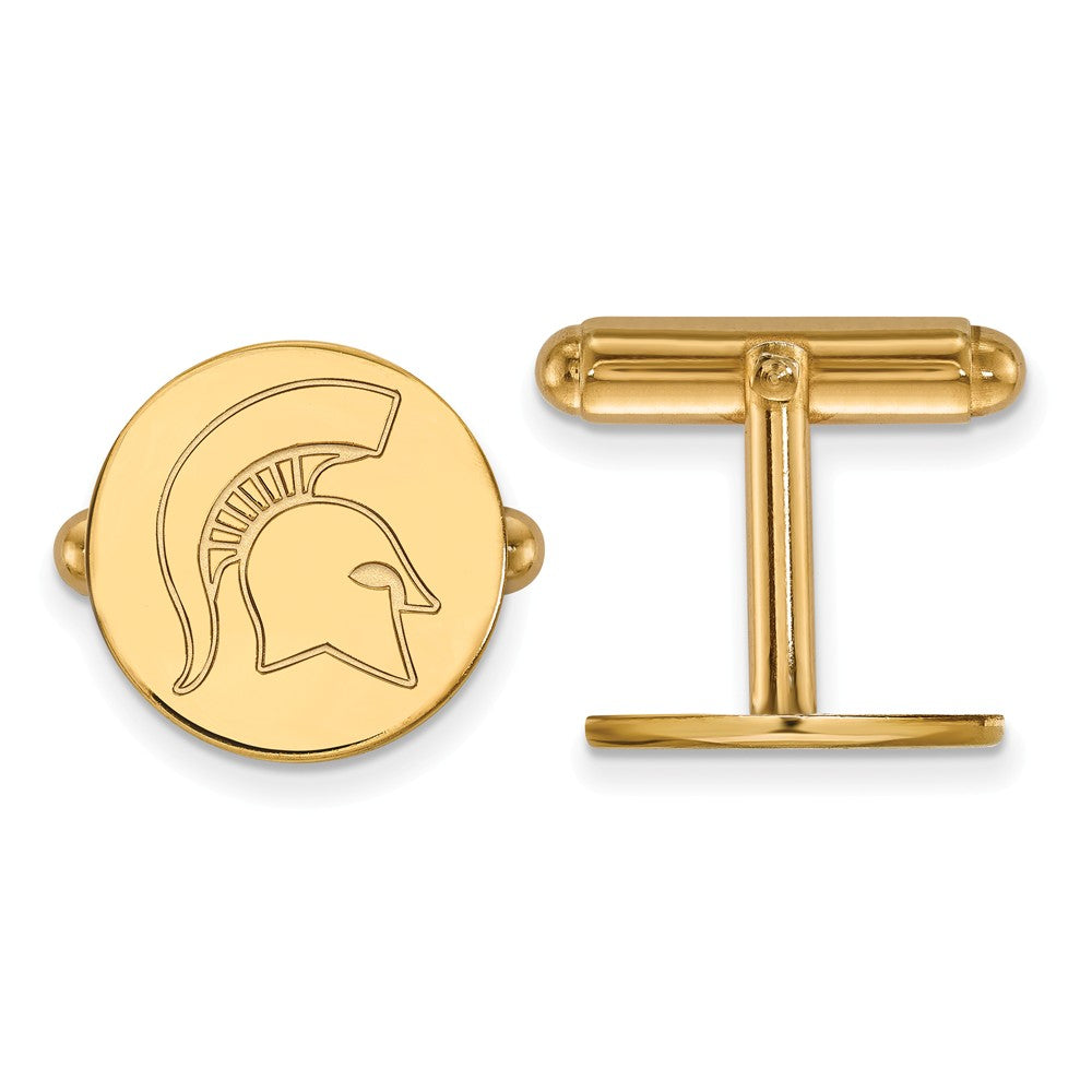 14k Gold Plated Silver Michigan State University Cuff Links, Item M9155 by The Black Bow Jewelry Co.