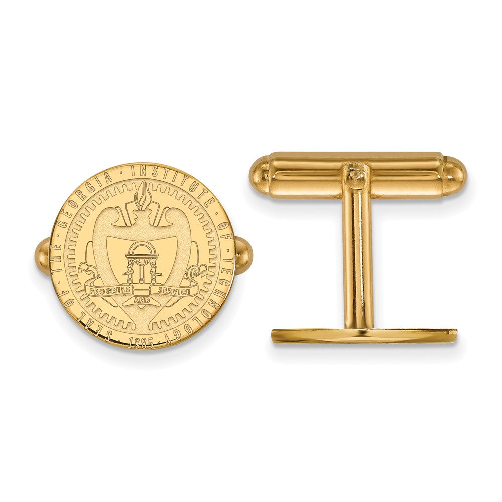 14k Gold Plated Silver Georgia Technology Crest Cuff Links, Item M9163 by The Black Bow Jewelry Co.