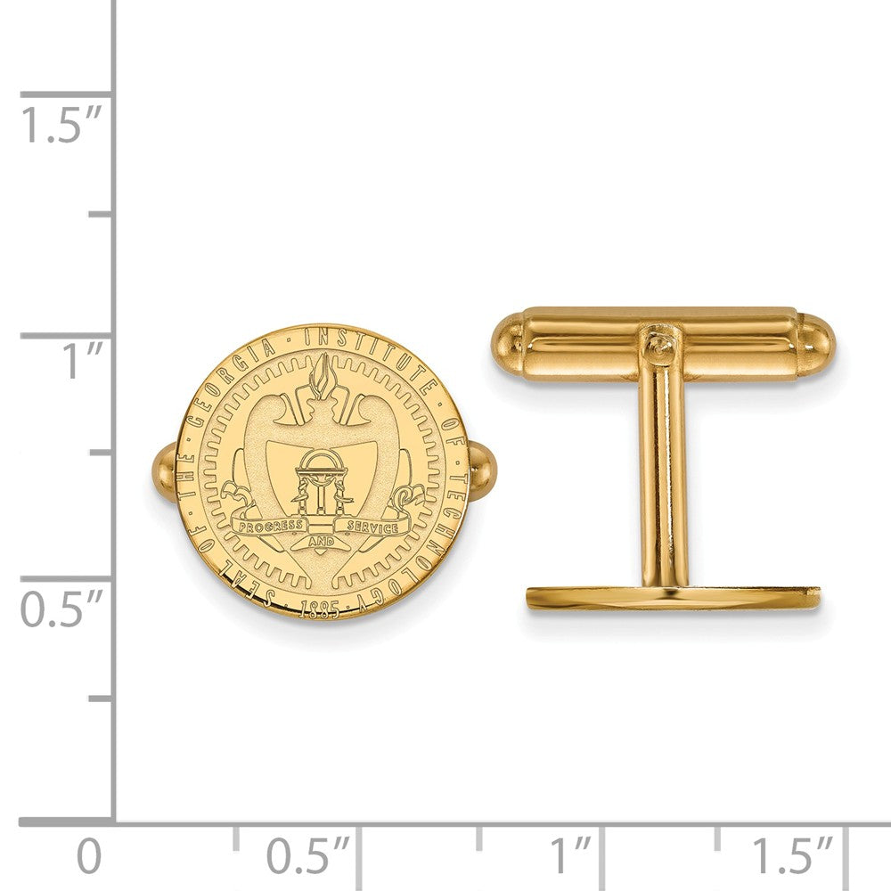 Alternate view of the 14k Gold Plated Silver Georgia Technology Crest Cuff Links by The Black Bow Jewelry Co.