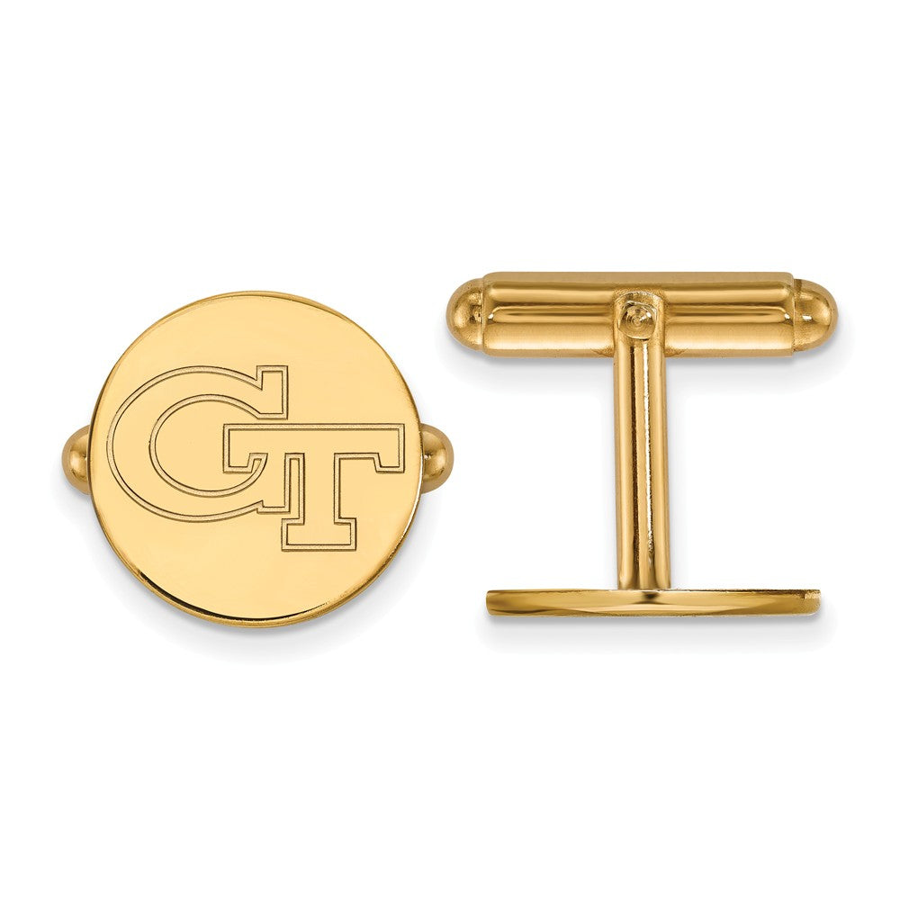 14k Gold Plated Silver Georgia Technology Cuff Links, Item M9168 by The Black Bow Jewelry Co.