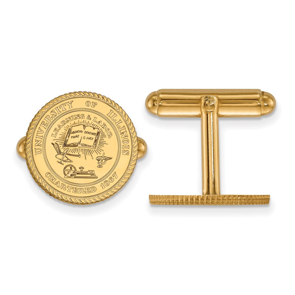14k Gold Plated Silver University of Illinois Crest Cuff Links, Item M9173 by The Black Bow Jewelry Co.