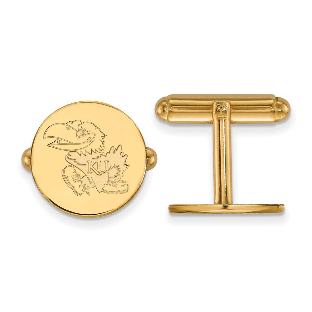 14k Gold Plated Silver University of Kansas Cuff Links, Item M9181 by The Black Bow Jewelry Co.