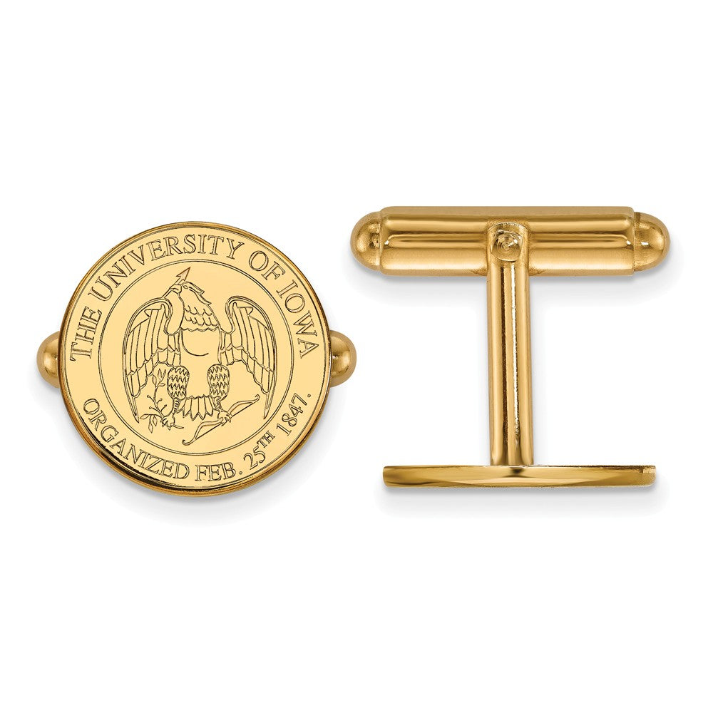 14k Gold Plated Silver University of Iowa Crest Cuff Links, Item M9188 by The Black Bow Jewelry Co.