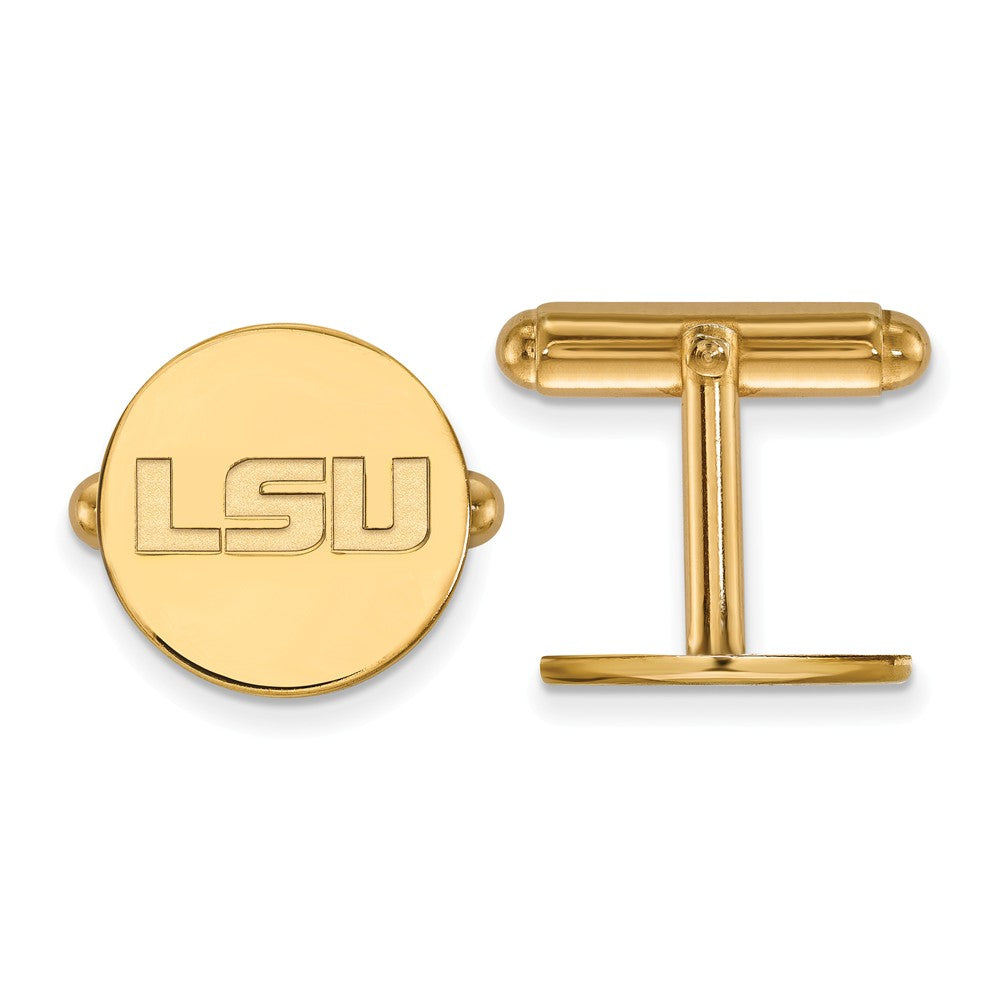 14k Gold Plated Silver Louisiana State University Cuff Links, Item M9191 by The Black Bow Jewelry Co.