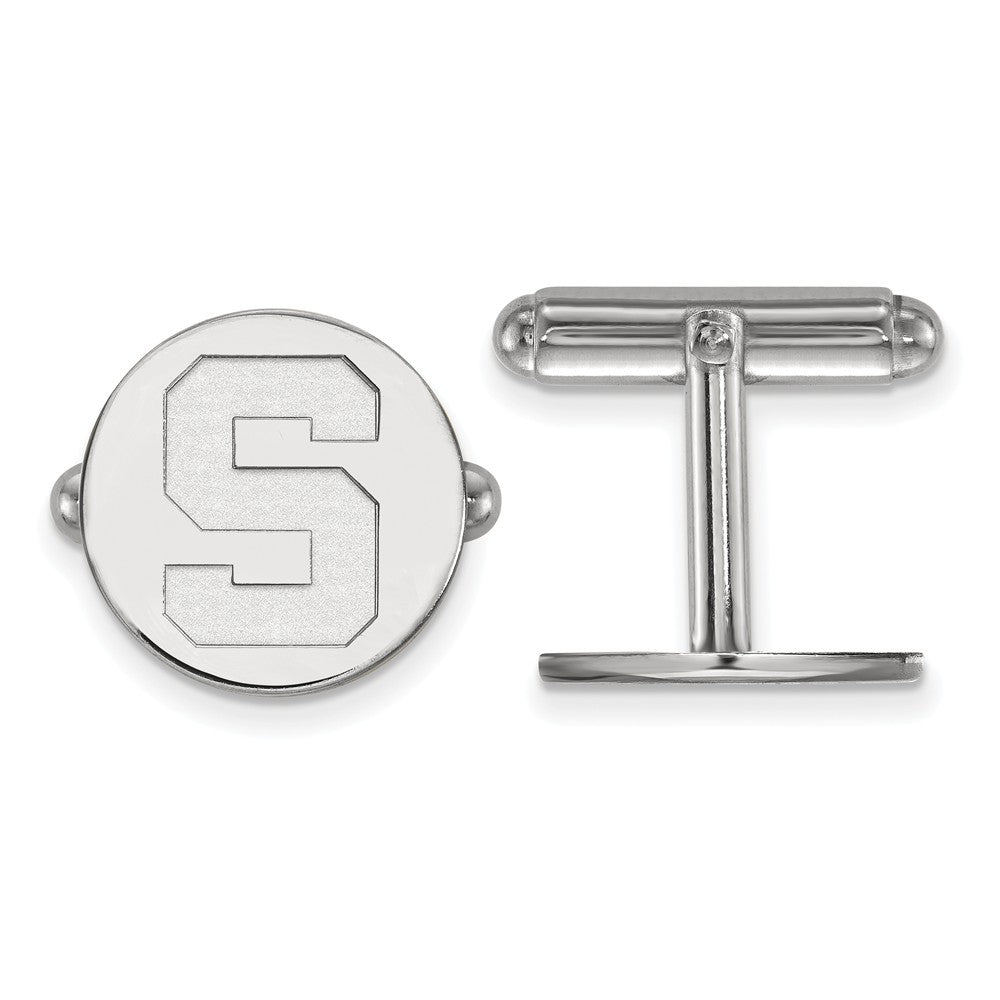 Sterling Silver Michigan State University Cuff Links, Item M9243 by The Black Bow Jewelry Co.