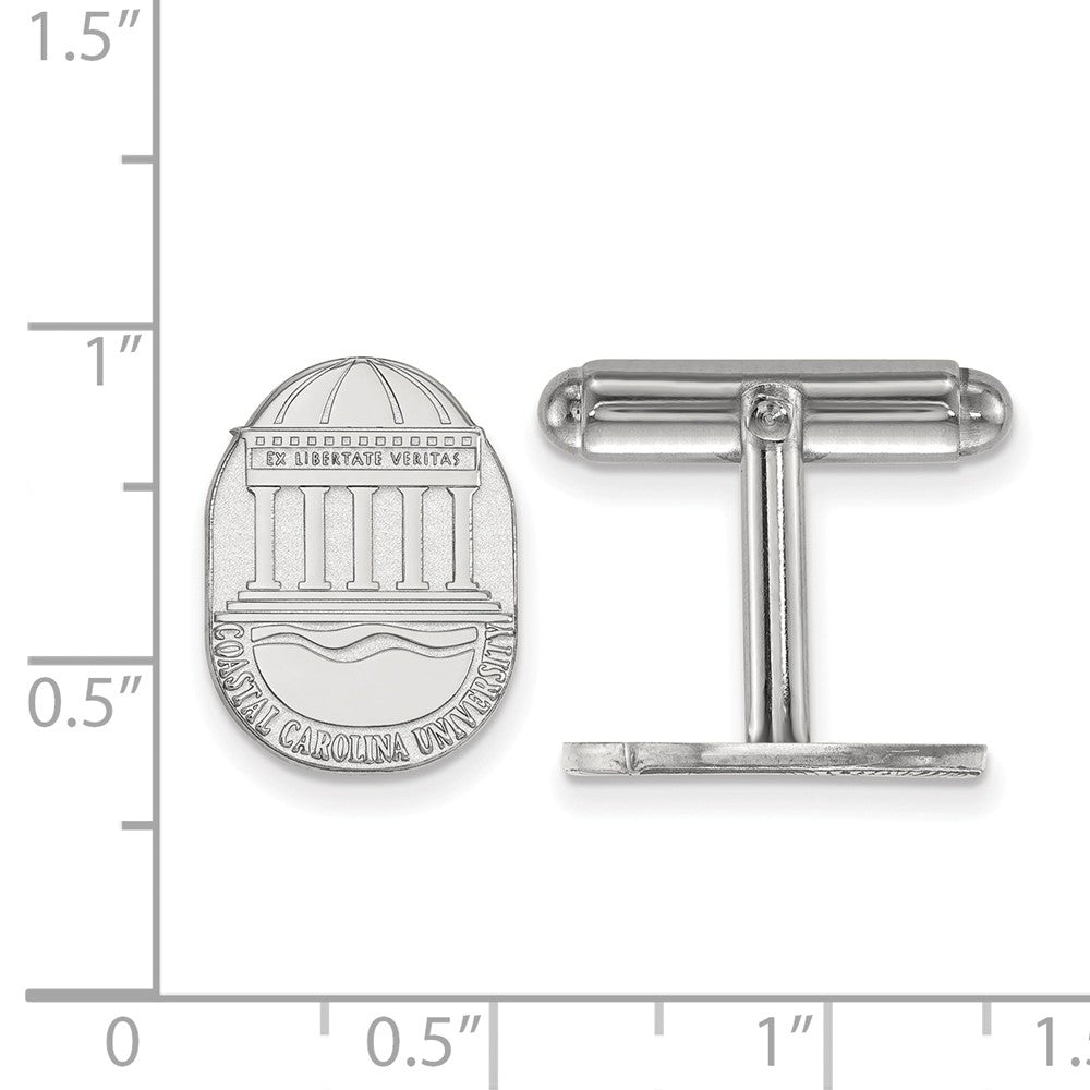 Alternate view of the Sterling Silver Coastal Carolina University Crest Cuff Links by The Black Bow Jewelry Co.
