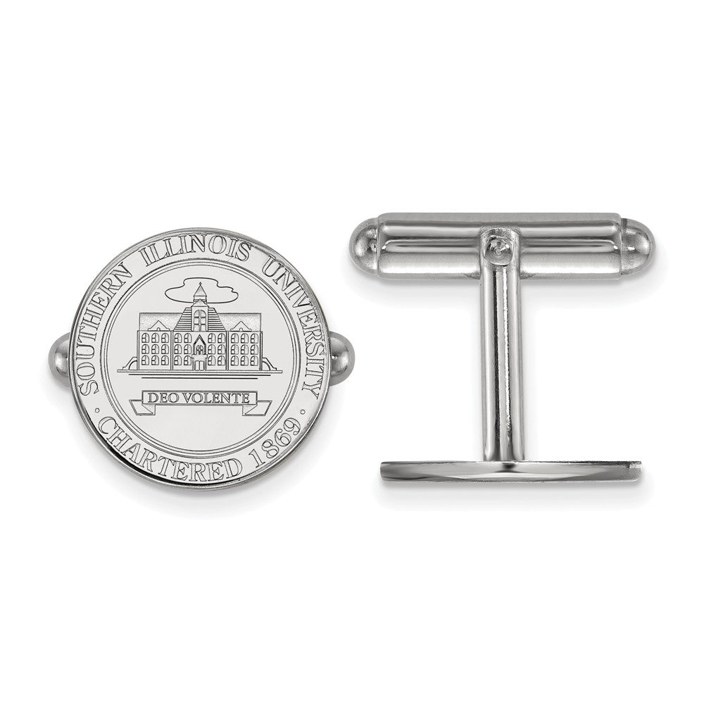 Sterling Silver Southern Illinois University Crest Cuff Links, Item M9280 by The Black Bow Jewelry Co.