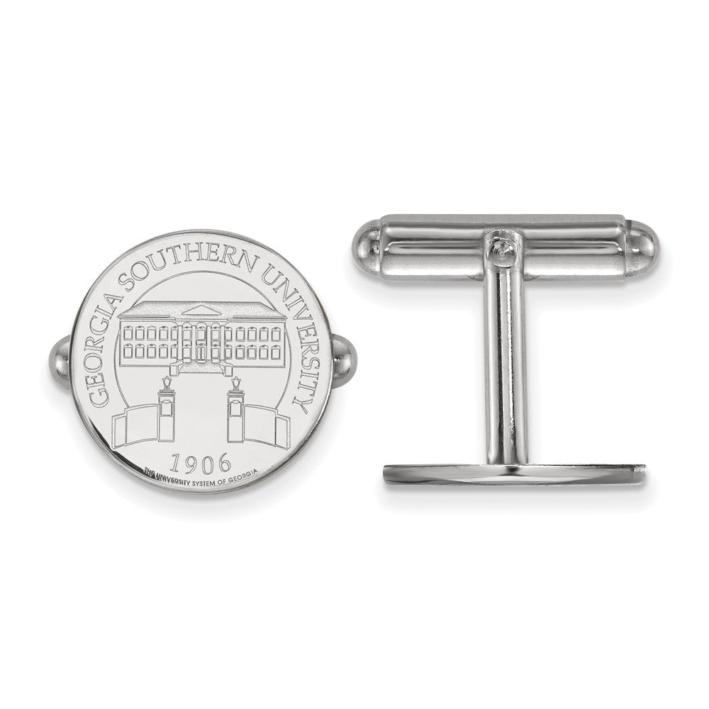 Sterling Silver Georgia Southern University Crest Disc Cuff Links, Item M9288 by The Black Bow Jewelry Co.
