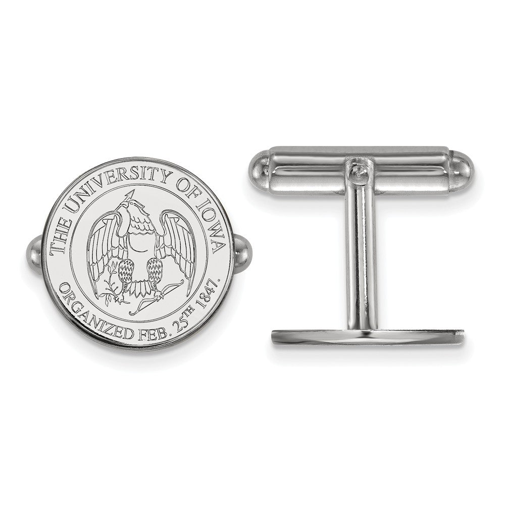 Sterling Silver University of Iowa Crest Cuff Links, Item M9353 by The Black Bow Jewelry Co.