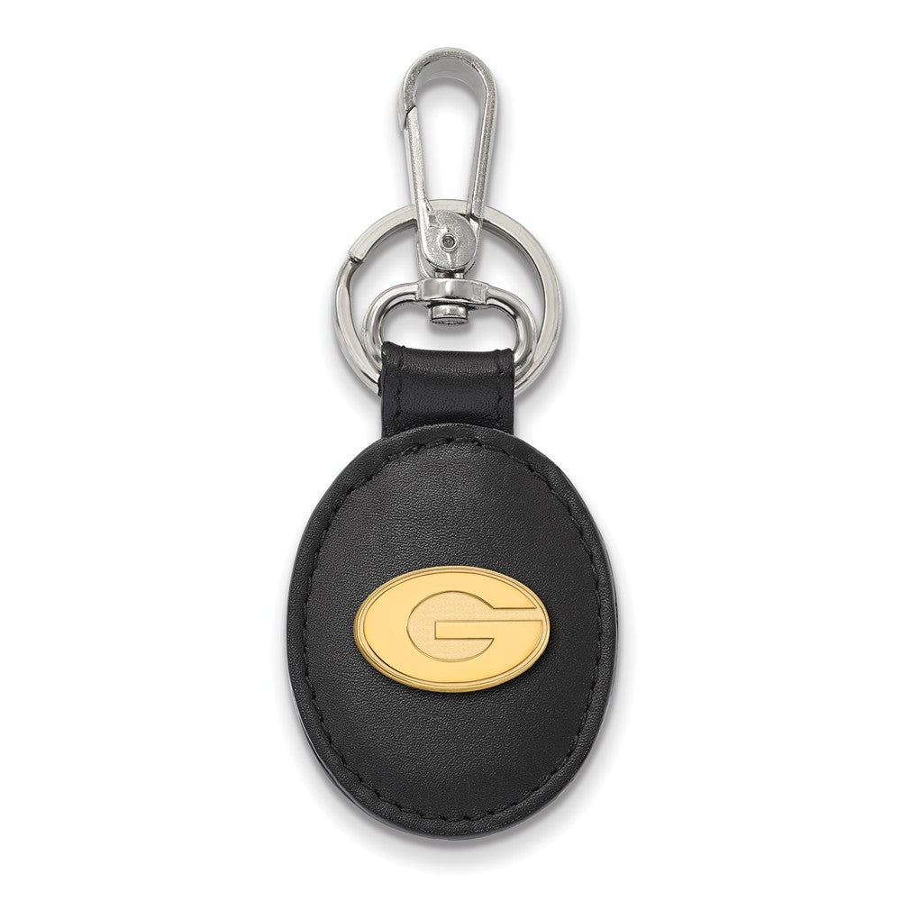 14k Gold Plated Silver U of Georgia Black Leather Key Chain, Item M9383 by The Black Bow Jewelry Co.