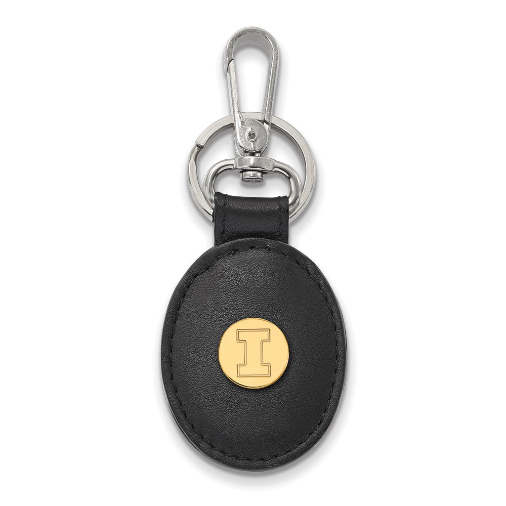 14k Gold Plated Silver U of Illinois Black Leather Logo Key, Item M9384 by The Black Bow Jewelry Co.