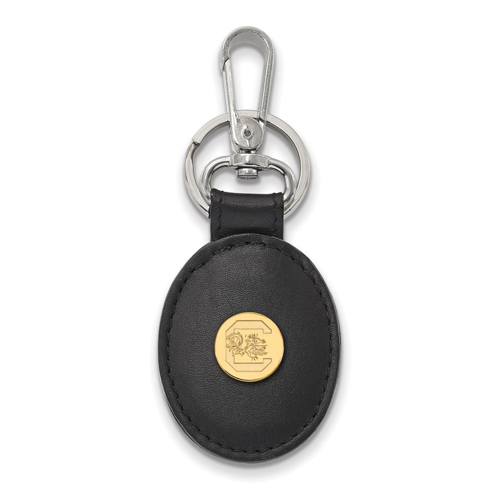 14k Gold Plate Silver South Carolina Black Leather Logo Key Chain, Item M9390 by The Black Bow Jewelry Co.