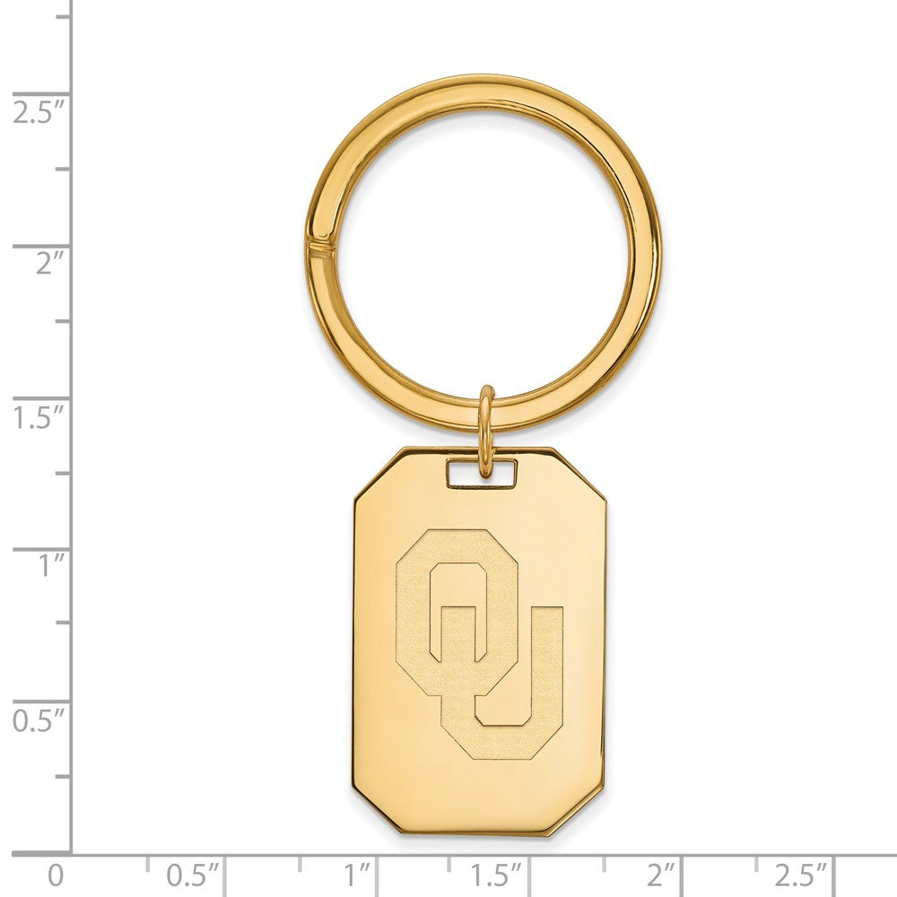 Alternate view of the 14k Gold Plated Silver U of Oklahoma Logo Key Chain by The Black Bow Jewelry Co.