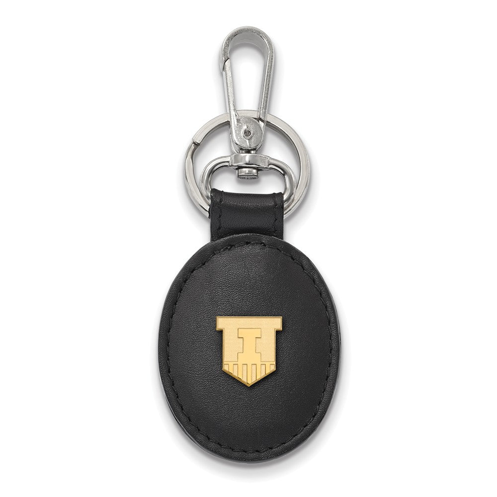 14k Gold Plated Silver U of Illinois Black Leather Key, Item M9453 by The Black Bow Jewelry Co.