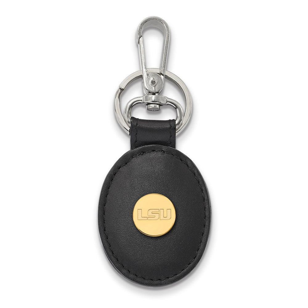 14k Gold Plated Silver Louisiana State Black Leather Key Chain, Item M9480 by The Black Bow Jewelry Co.