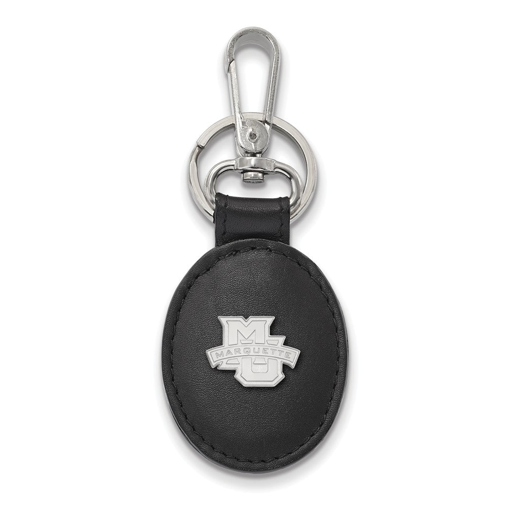 Sterling Silver Marquette U Black Leather Key Chain, Item M9482 by The Black Bow Jewelry Co.