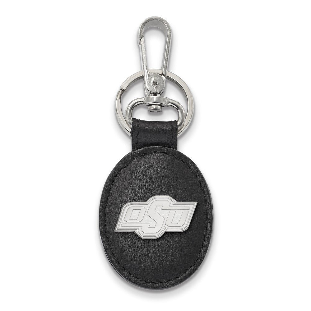 Sterling Silver Oklahoma State Black Leather Key Chain, Item M9487 by The Black Bow Jewelry Co.
