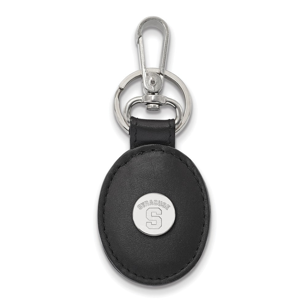Sterling Silver Syracuse U Black Leather Key Chain, Item M9488 by The Black Bow Jewelry Co.