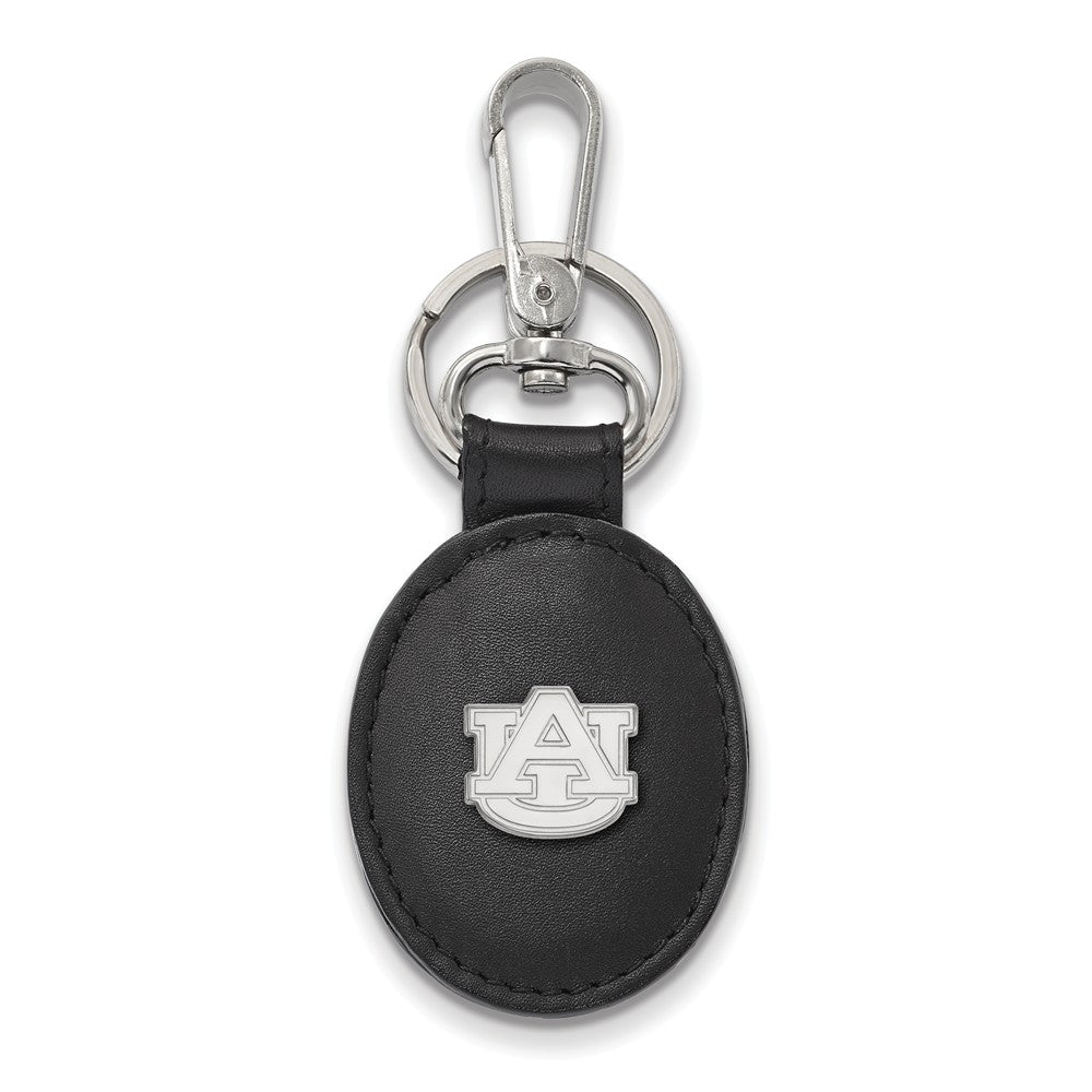 Sterling Silver Auburn U Black Leather Key Chain, Item M9492 by The Black Bow Jewelry Co.