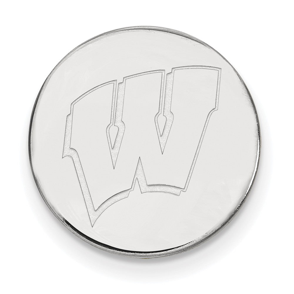 Alternate view of the Sterling Silver U of Wisconsin Black Leather Logo Key Chain by The Black Bow Jewelry Co.