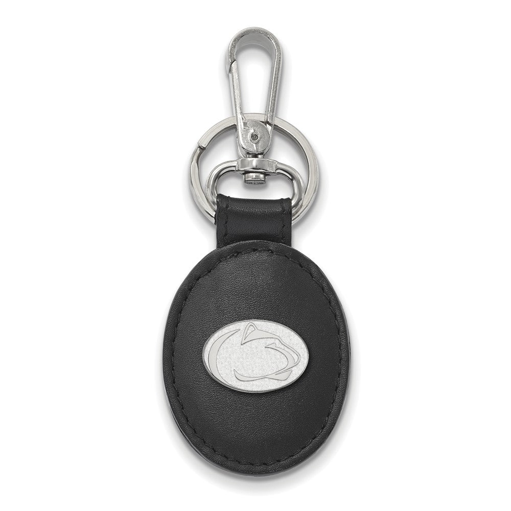 Sterling Silver Penn State Black Leather Key Chain, Item M9519 by The Black Bow Jewelry Co.