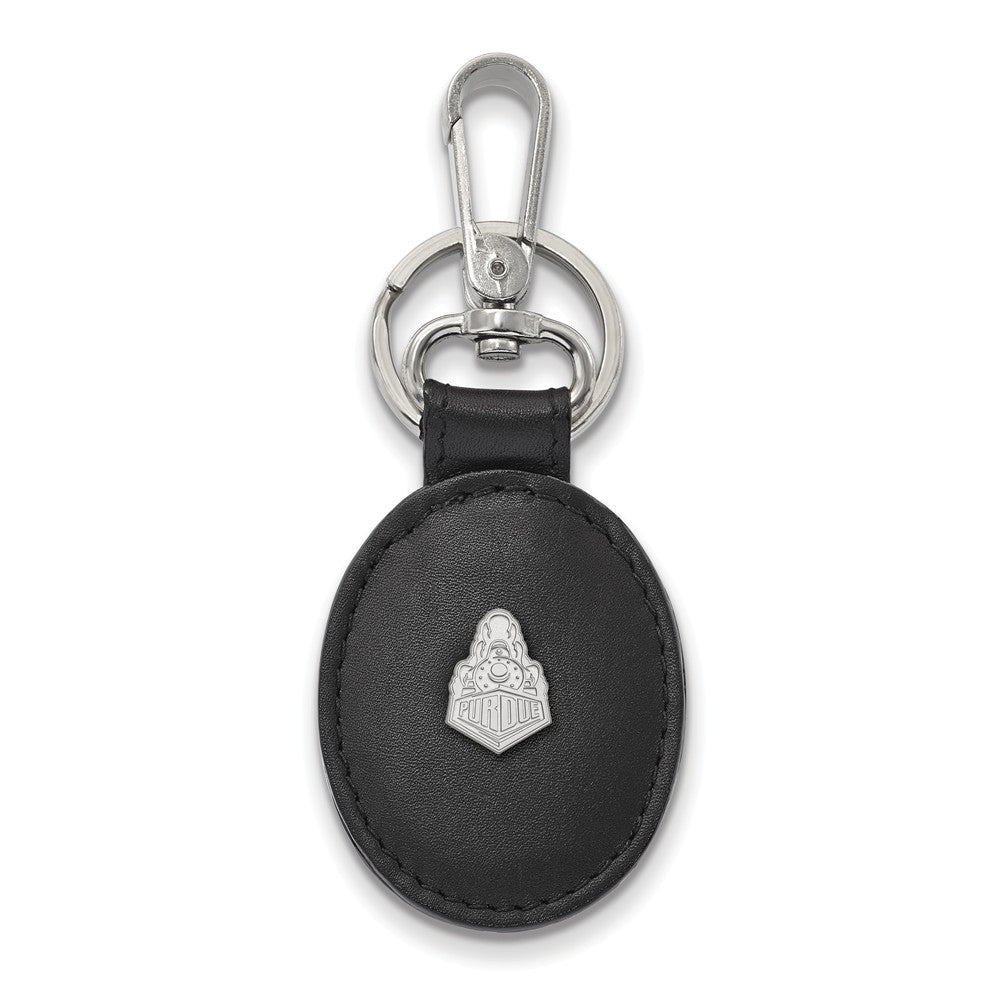 Sterling Silver Purdue Black Leather Key Chain, Item M9573 by The Black Bow Jewelry Co.