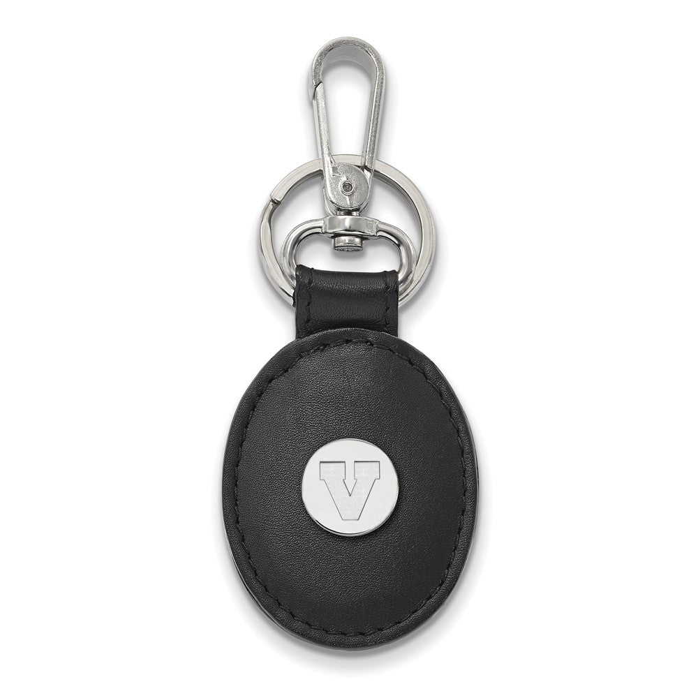 Sterling Silver U of Virginia Black Leather Key Chain, Item M9582 by The Black Bow Jewelry Co.