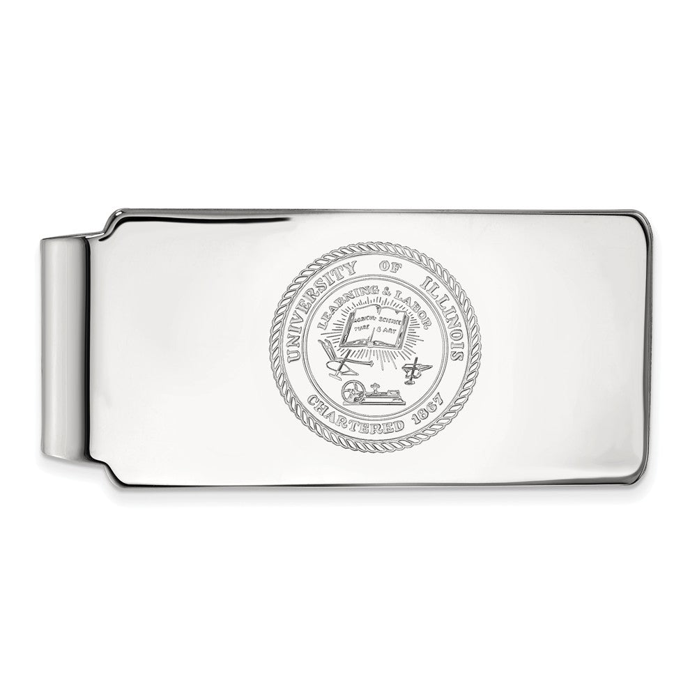 10k White Gold U of Illinois Crest Money Clip, Item M9724 by The Black Bow Jewelry Co.