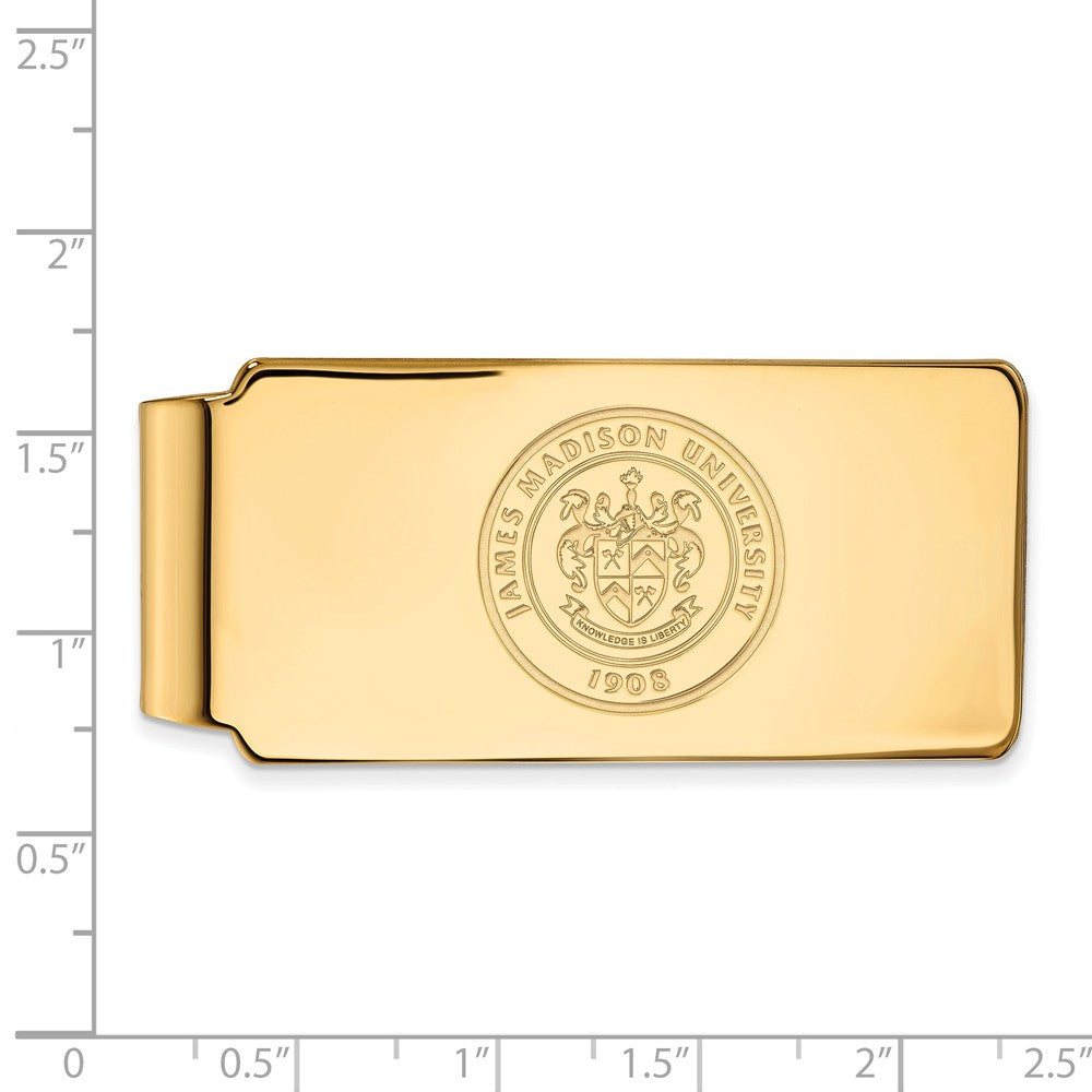 Alternate view of the 10k Yellow Gold James Madison U Crest Money Clip by The Black Bow Jewelry Co.